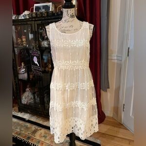 Hem & Thread Embroidery Mesh Overlay Bohemian Mini Dress